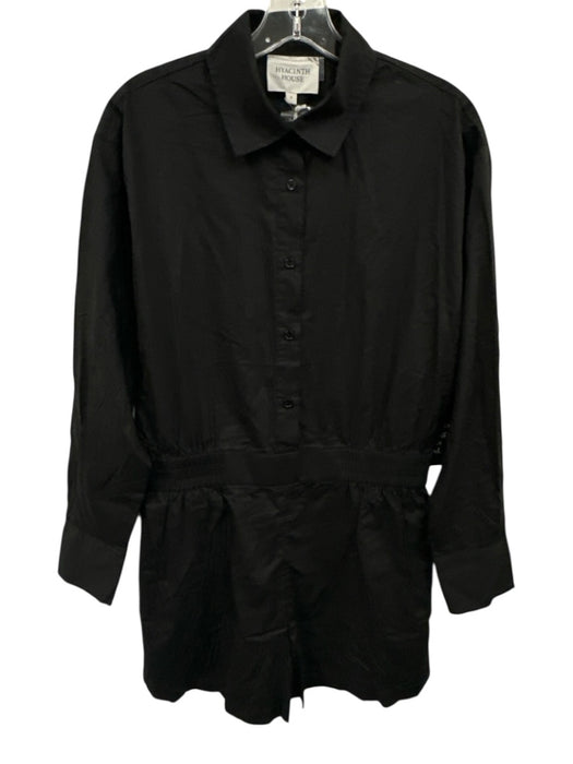 Hyacinth House Size S Black Cotton Elastic Waist Long Sleeve Half Button Romper Black / S