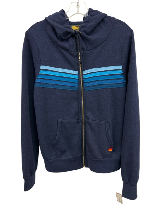 Aviator Nation Size S Navy Blue Print Polyester Blend Horizontal Stripes Jacket Navy Blue Print / S