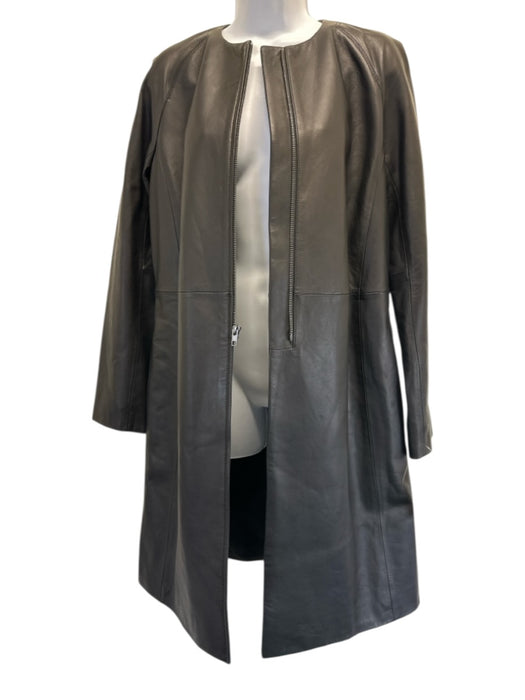 Vince Size S Black Lamb leather Long Sleeve Zip Front Knee Length Coat Black / S