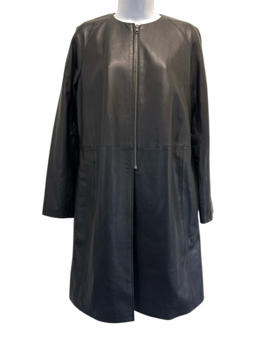 Vince Size S Black Lamb leather Long Sleeve Zip Front Knee Length Coat Black / S