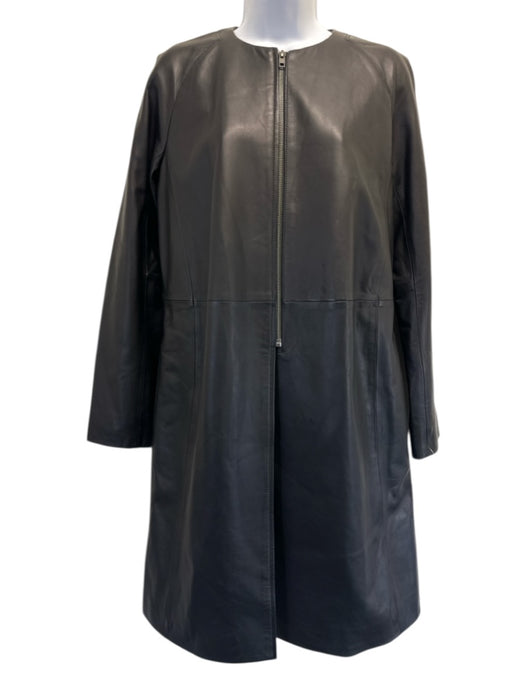 Vince Size S Black Lamb leather Long Sleeve Zip Front Knee Length Coat Black / S