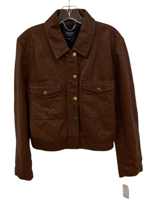 J Crew Collection Size 6 Brown Lamb leather Snaps Front Pocket Jacket Brown / 6