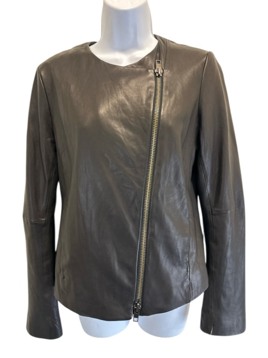 Vince Size M Black Lamb leather Front Zip Long Sleeve Jacket Black / M