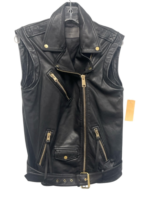 ALLSAINTS Size S Black Sheep Leather Moto Gold Hardware Zippers Belt Incl. Vest Black / S