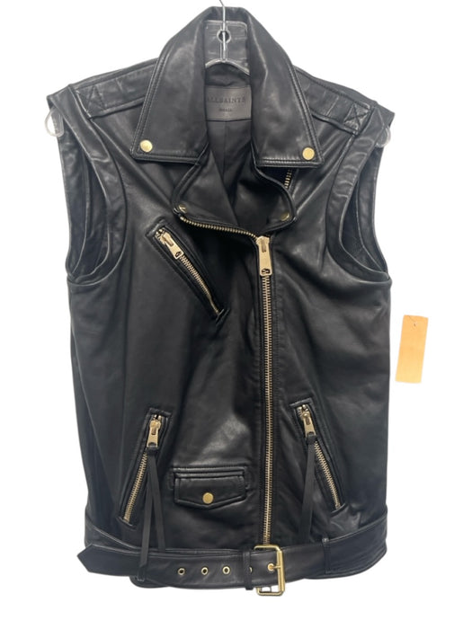 ALLSAINTS Size S Black Sheep Leather Moto Gold Hardware Zippers Belt Incl. Vest Black / S