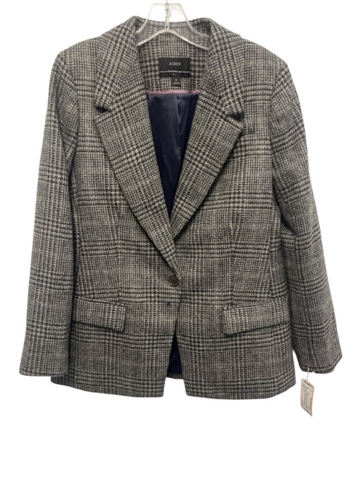J Crew Size 8 Gray & Black Print Wool One Button Houndstooth Long Sleeve Jacket Gray & Black Print / 8