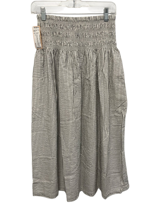 Madewell Size S Cream & Gray Cotton Seersucker Stripe Smocked Waist Midi Skirt Cream & Gray / S