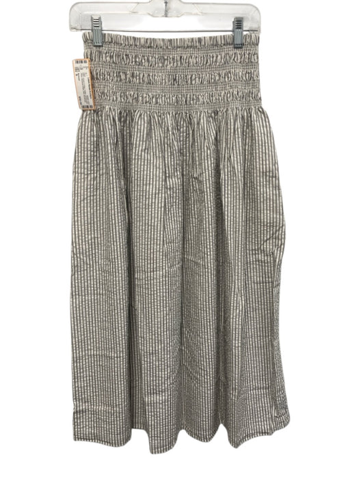 Madewell Size S Cream & Gray Cotton Seersucker Stripe Smocked Waist Midi Skirt Cream & Gray / S