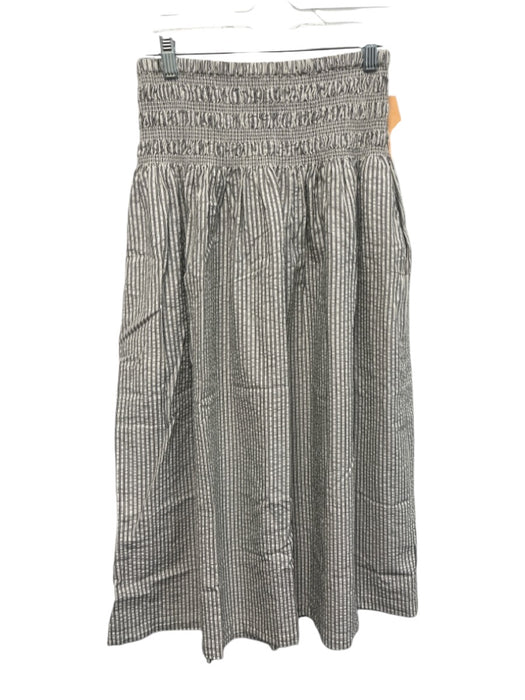 Madewell Size S Cream & Gray Cotton Seersucker Stripe Smocked Waist Midi Skirt Cream & Gray / S