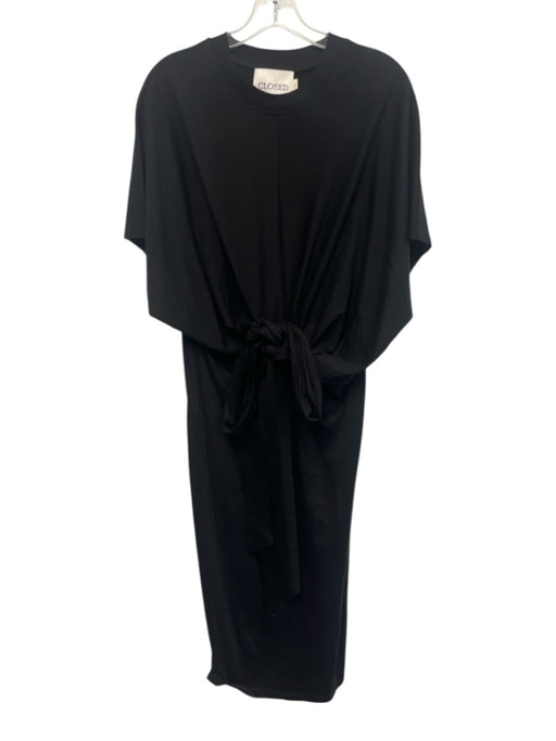 Closed Size M Black Cotton Blend Dolman Drop Short Sleeve Sash Incl. Midi Dress Black / M