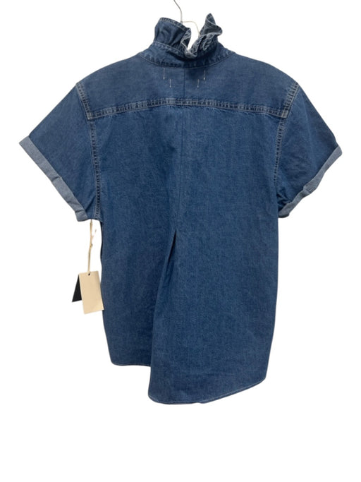 KMJ Size M Medium Wash Cotton Denim Short Cuff Sleeve Button Front Pockets Top Medium Wash / M
