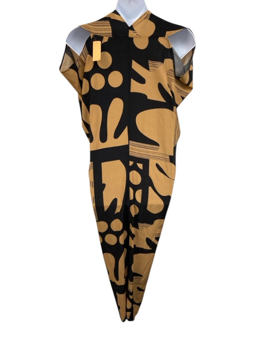Maria + Cornejo Size 4 Black & Tan Brown Silk Geometric batwing Maxi Dress Black & Tan Brown / 4
