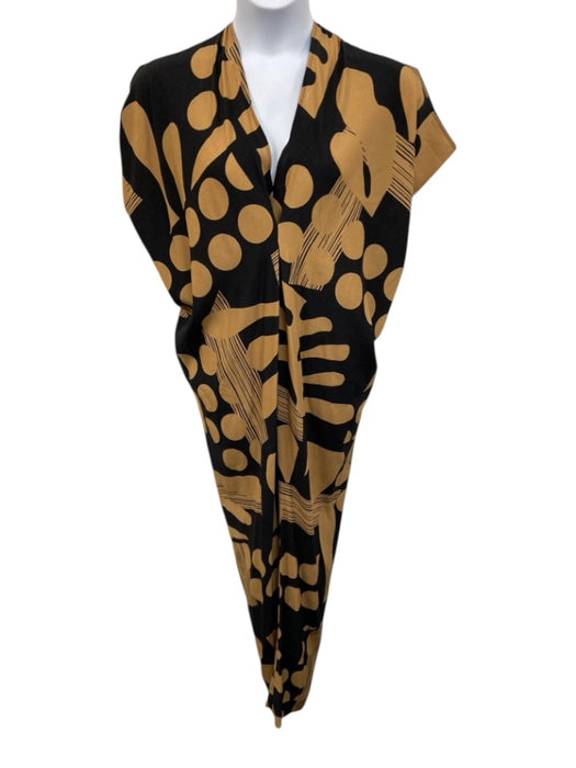 Maria + Cornejo Size 4 Black & Tan Brown Silk Geometric batwing Maxi Dress Black & Tan Brown / 4