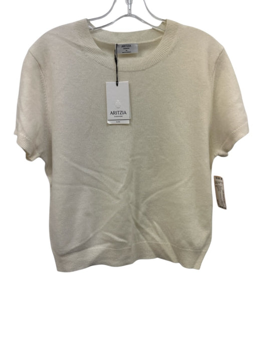 Aritzia Size M Cream Cashmere Short Sleeve Sweater Cream / M