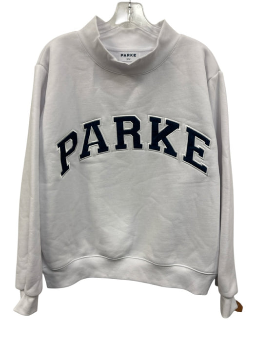 Parke Size S/M White & Navy Blue Cotton Sweatshirt Logo Sweater White & Navy Blue / S/M