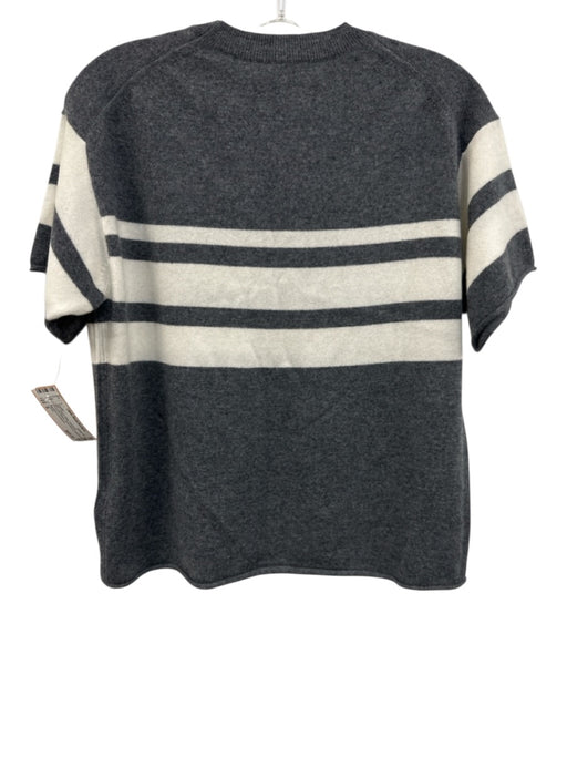 J Crew Size S Gray & White Cashmere Horizontal Stripes Short Sleeve Sweater Gray & White / S