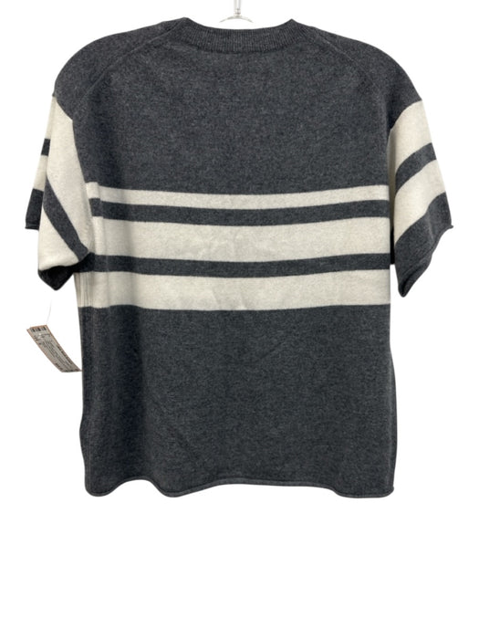 J Crew Size S Gray & White Cashmere Horizontal Stripes Short Sleeve Sweater Gray & White / S