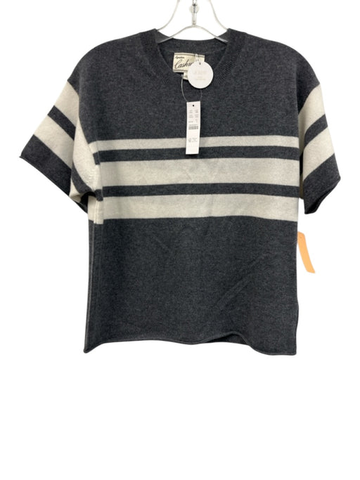 J Crew Size S Gray & White Cashmere Horizontal Stripes Short Sleeve Sweater Gray & White / S