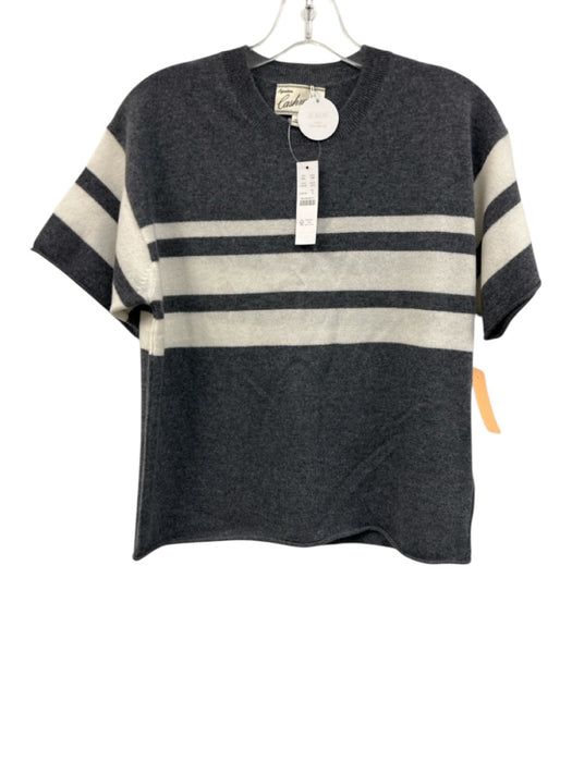 J Crew Size S Gray & White Cashmere Horizontal Stripes Short Sleeve Sweater Gray & White / S