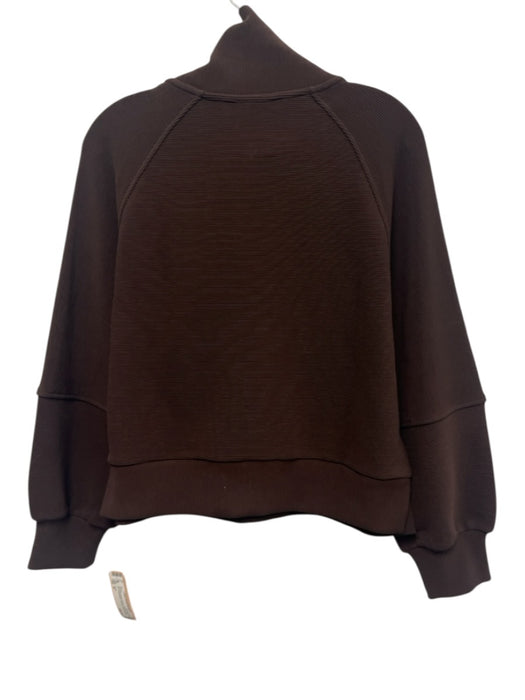 Varley Size M Chocolate Brown Cotton Ribbed Half Zip Long Sleeve Pullover Jacket Chocolate Brown / M