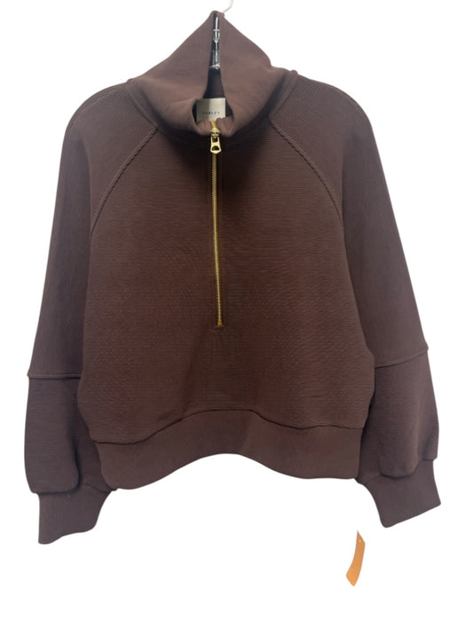 Varley Size M Chocolate Brown Cotton Ribbed Half Zip Long Sleeve Pullover Jacket Chocolate Brown / M
