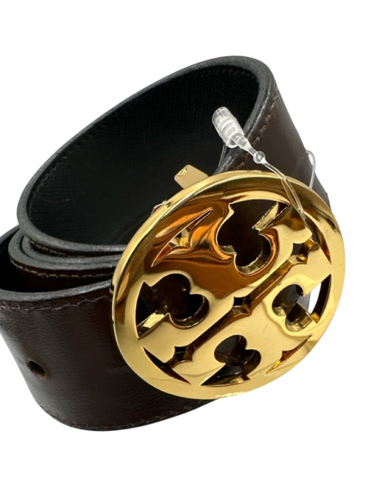 Tory Burch Gold, Brown, Black Metal & Leather Gold hardware Logo Belts Gold, Brown, Black / S
