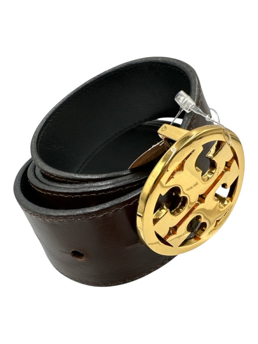 Tory Burch Gold, Brown, Black Metal & Leather Gold hardware Logo Belts Gold, Brown, Black / S