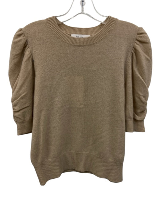 Frame Size Medium Beige Cashmere Short Puff Sleeve Knit Ribbed Sweater Beige / Medium