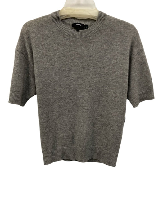 Theory Size Small Gray Cashmere Short Sleeve Knit Ribbed Sweater Gray / Small