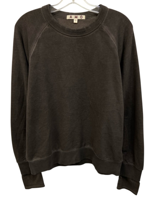 AMO Size Large Dark Gray Cotton Long Sleeve Striped Sweater Dark Gray / Large