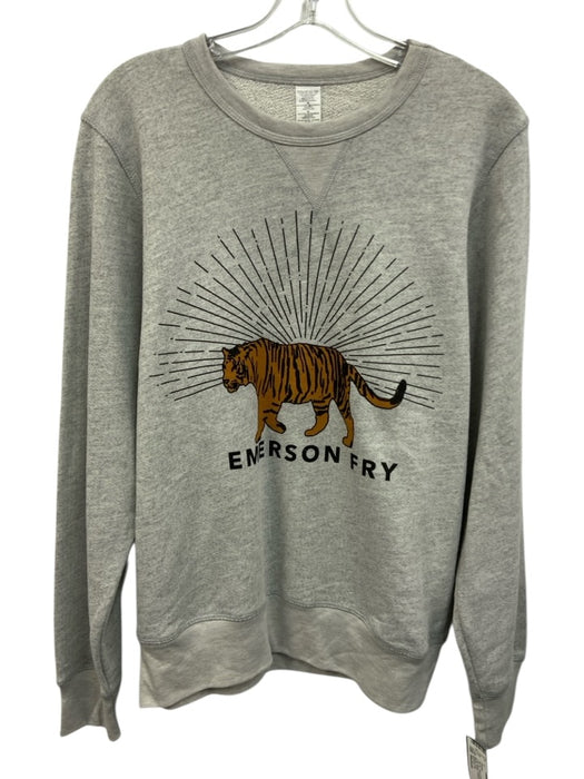 Emerson Fry Size Medium Gray & Brown Cotton Blend Long Sleeve Graphic Sweater Gray & Brown / Medium