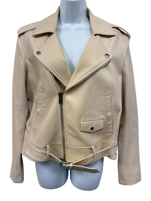 Theory Size Medium Beige Lamb leather Zip Front Pockets Belted Moto Jacket Beige / Medium