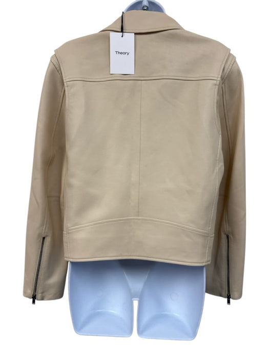Theory Size Medium Beige Lamb leather Zip Front Pockets Belted Moto Jacket Beige / Medium
