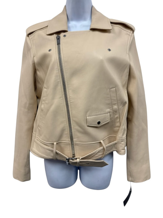 Theory Size Medium Beige Lamb leather Zip Front Pockets Belted Moto Jacket Beige / Medium