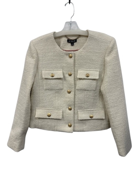 J Crew Size 6 Cream White Wool Blend Long Sleeve Boucle Button Front Jacket Cream White / 6