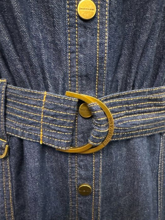 Zimmermann Size 2 Dark Wash Cotton Denim Short Sleeve Cargo Snap button Dress Dark Wash / 2