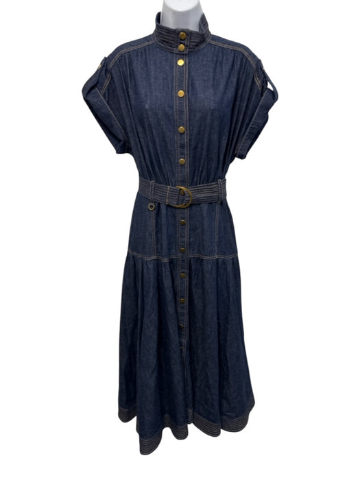 Zimmermann Size 2 Dark Wash Cotton Denim Short Sleeve Cargo Snap button Dress Dark Wash / 2