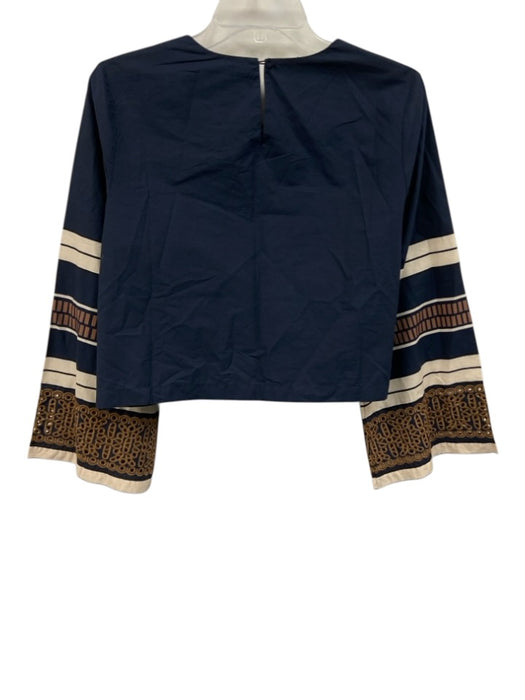 Tuckernuck Size M/L Navy, White, Brown Cotton Long Wide Sleeve eyelet Skirt Set Navy, White, Brown / M/L