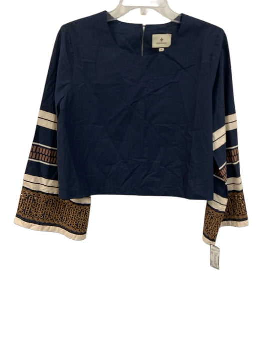 Tuckernuck Size M/L Navy, White, Brown Cotton Long Wide Sleeve eyelet Skirt Set Navy, White, Brown / M/L