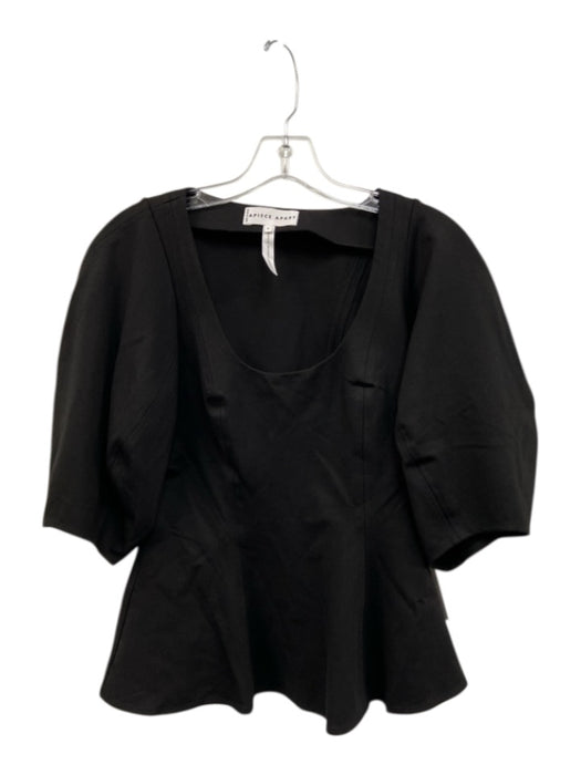Apiece Apart Size Small Black Rayon Blend Short Puff Sleeve Scoop Neck Top Black / Small