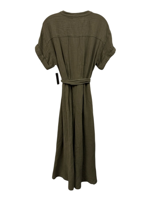 XiRENA Size Small Army Fatigue Green Cotton Short Sleeve Button Front Midi Dress Army Fatigue Green / Small
