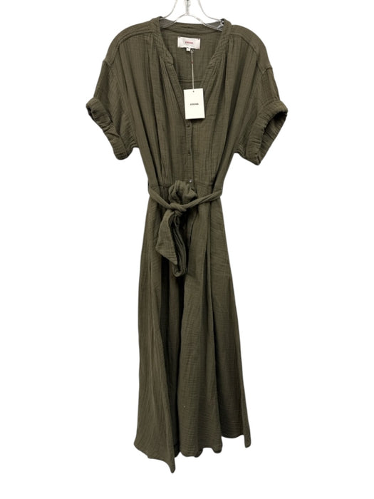 XiRENA Size Small Army Fatigue Green Cotton Short Sleeve Button Front Midi Dress Army Fatigue Green / Small