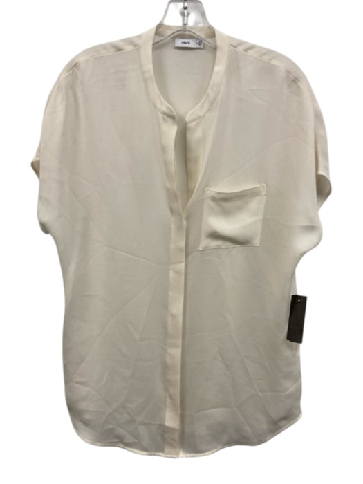 Vince Size Small Cream White Silk Short Sleeve Button Front Sheer Top Cream White / Small