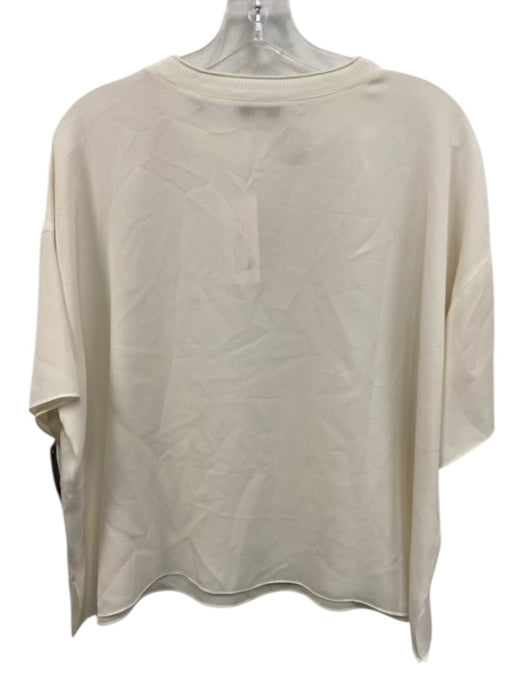 Vince Size Small White Silk Short Sleeve Sheer Ribbed Mixed Fabric Top White / Small