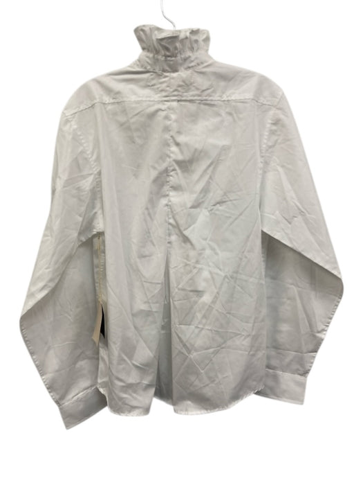 KMJ Size Medium White Cotton Blend Long Sleeve Ruffle Neckline Button Front Top White / Medium