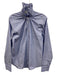 KMJ Size Medium Blue Cotton Blend Long Sleeve Ruffle Neckline Button Front Top Blue / Medium