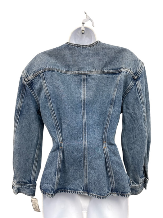 Frame Size Small Medium Wash Cotton Denim Button Front Pockets Collarless Jacket Medium Wash / Small