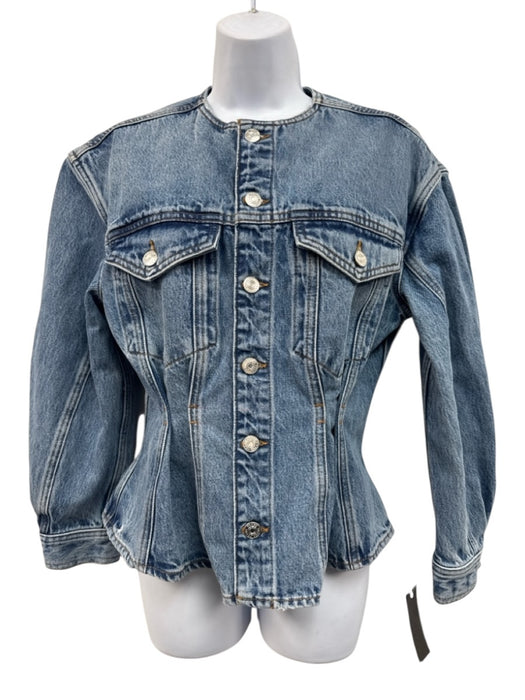 Frame Size Small Medium Wash Cotton Denim Button Front Pockets Collarless Jacket Medium Wash / Small