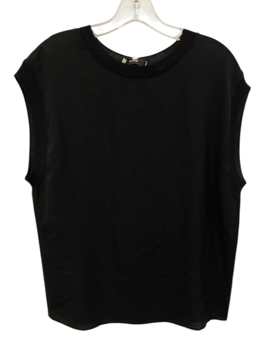 Vince Size Small Black Silk Sleeveless Knit Detail Top Black / Small