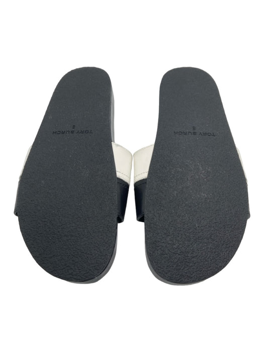 Tory Burch Shoe Size 8 Black & White Leather Slide Open Toe & Heel Logo Sandals Black & White / 8